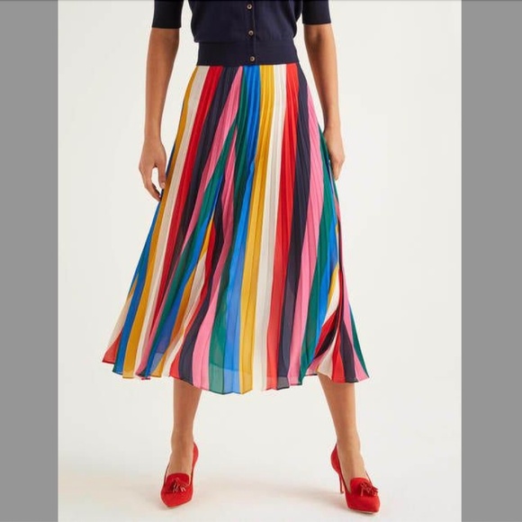 Boden Dresses & Skirts - Boden Multicolor Pleated Midi Skirt - Bright Stripe Print